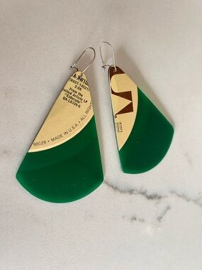 ReVinyled one-of-a-kind green record drop earrings